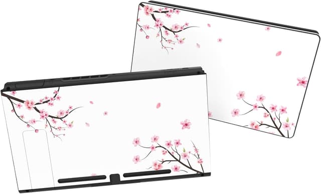 Detalle 2 de eXtremeRate Full Set Faceplate Skin Decals Stickers & Screen Protector Kit – Falling Cherry Blossom for Nintendo Switch