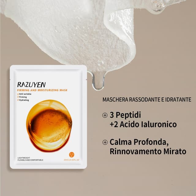 Detalle de Set di 9 maschere facciali RAZUYEN con peptidi, vitamina C e pantenolo B5
