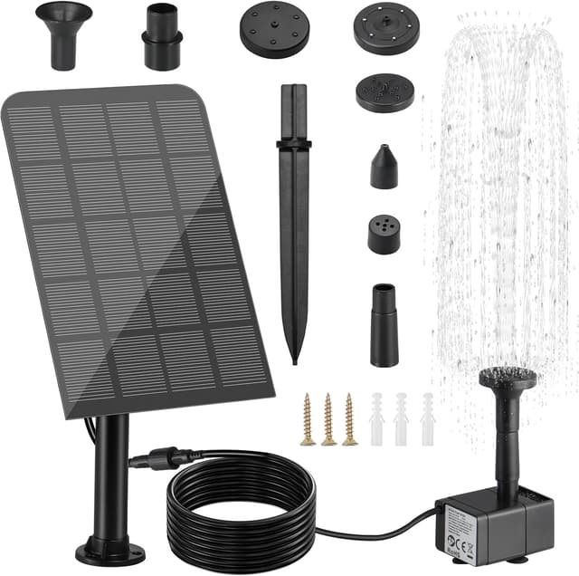 Detalle de Solar Springbrunnen 2,5W Teichpumpe von Solar Springbrunnen – 3,25 m Kabel & 5 Düsen für Gartenteich, Vogelbad & mehr