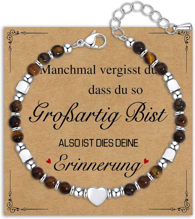 Detalle 2 de Damen Perlenarmband mit Obsidian oder Tigerauge und Edelstahlperle – Silberfarben, nickelfrei, 18 cm + 5 cm Verlängerung