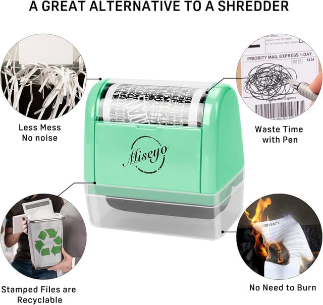 Detalle de Miseyo Identity Theft Protection Roller Stamp Set (Mint Green) with 6 Refill Ink