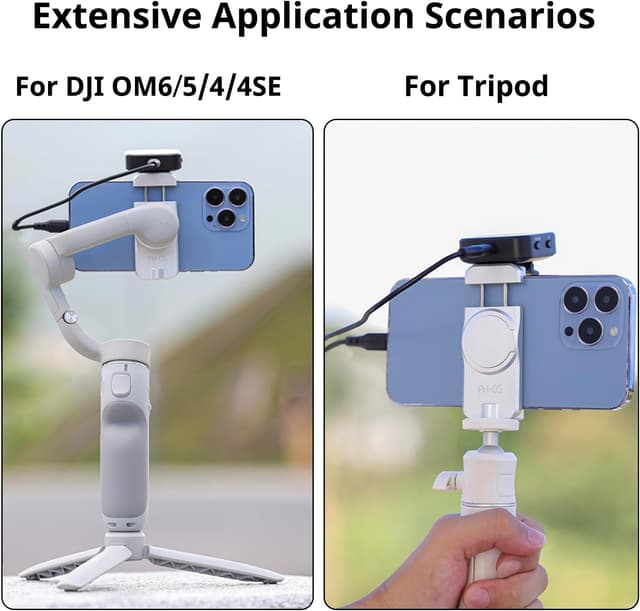 Detalle 2 de HAFOKO OM6 Metal Magnetic Phone Holder with Cold Shoe for Microphone (Tripod Mount Compatible with DJI OM 6/OM 5/OM 4)