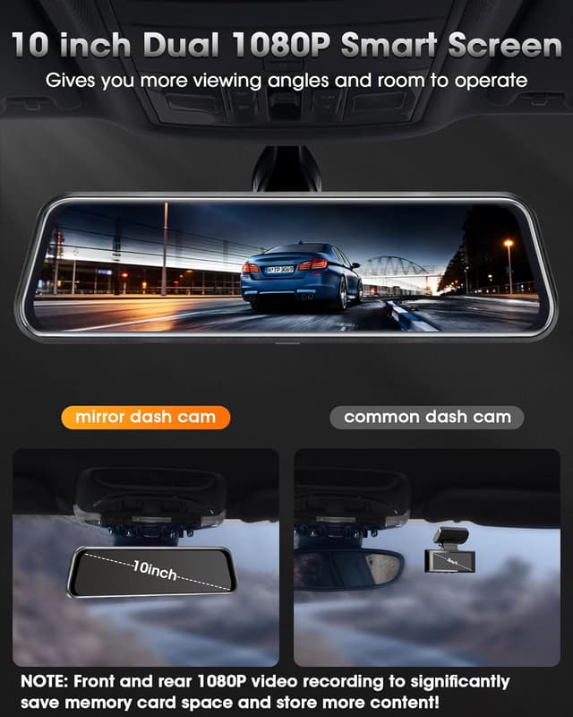 Thumbnail 6 de Jansite T30 10 Inch Dual 1080P Mirror Dash Cam