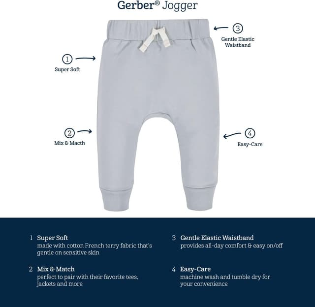 Detalle de Gerber Baby Jungen Trainingshose Toddler 3-Pack Jogger Pants