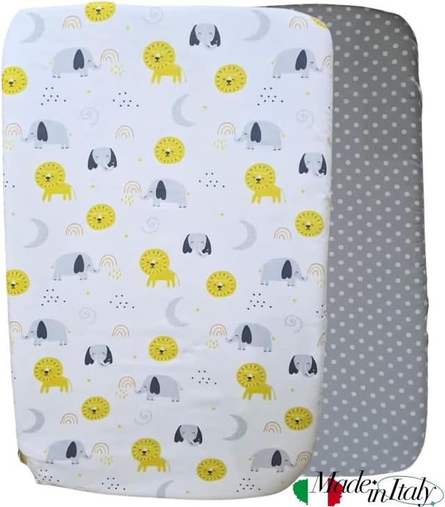 Detalle de FlyIdeas Set 2 lenzuola con angoli per culla 90x50 cm in cotone traspirante