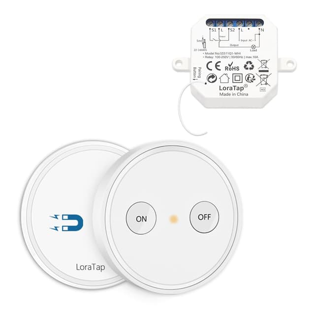 Detalle de LoraTap Interruttore Luce Senza Fili a 3 Vie con mobile + ricevitore a relè fino a 2.500 W