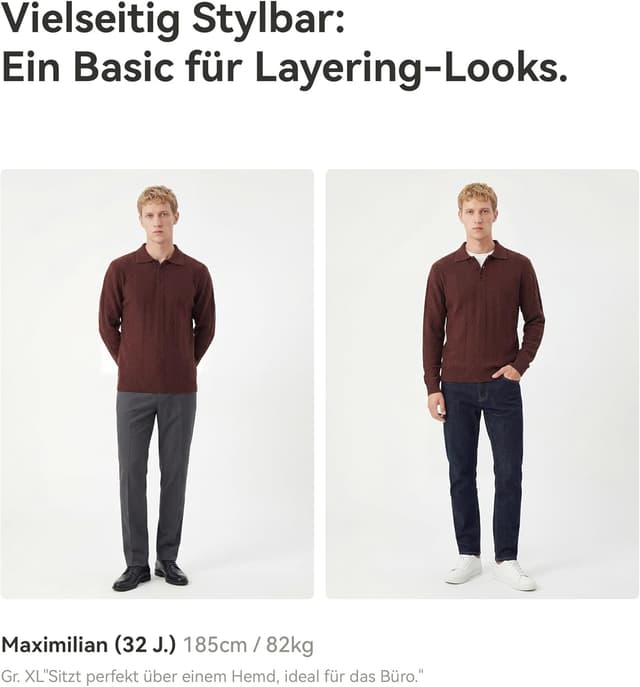 Detalle de GLESTORE Herren-Langarm-Poloshirt Casual mit Giraffen-Stickerei
