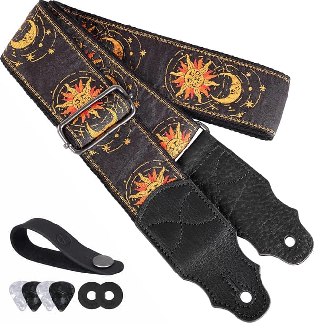 Detalle de YIKOKO Gitarrengurt aus Rindsleder „Kopfschicht“-Design, verstellbar 38–64 Zoll