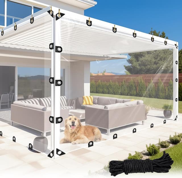 Detalle de LC&QS Clear Tarps Heavy Duty Waterproof 8x10ft Transparent Tarp with Grommets (Windproof Rope)