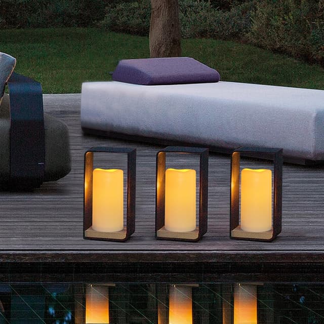 Detalle 2 de Nancia 2er-Set wasserdichte LED-Stumpenkerzen ohne Flamme mit Fernbedienung und Timer (D7 x H15 cm)