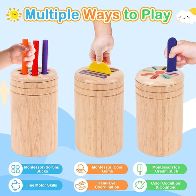 Detalle 2 de Montessori 3-in-1 wooden toy for 1 year olds