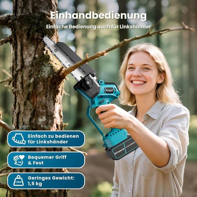 Thumbnail 6 de Mini motosega Trumvol da 8 pollici con motore brushless e batteria 21 V 8000 mAh, a una mano