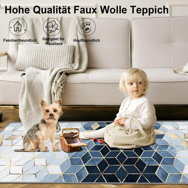 Detalle de WTHYGB Teppichläufer für Flur & Küche (geometrische Raute), rutschfest, waschbar, 80 x 150 cm