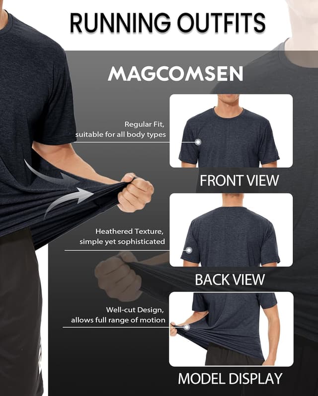Thumbnail 6 de MAGCOMSEN Men’s Quick-Dry Running T-Shirts (Short Sleeve, Heather Grey) – Lightweight Moisture Wicking Gym Tops