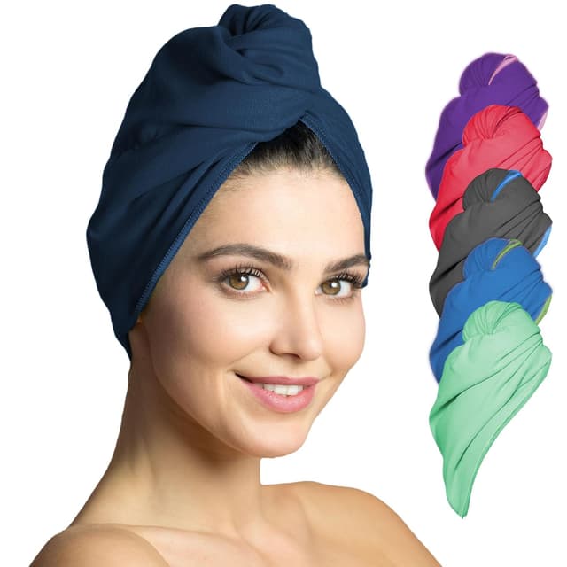 Detalle de Fit-Flip Haarturban aus Mikrofaser mit Knopf (marineblau) – 1 Haarhandtuch, schnelltrocknend