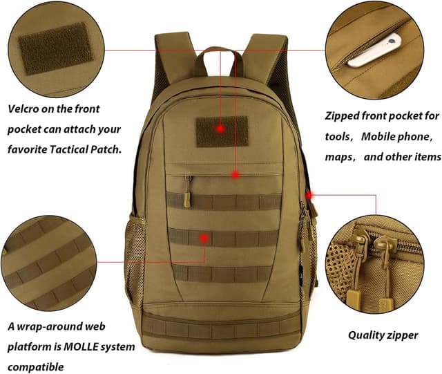 Detalle de 26-Liter taktischer Rucksack für Herren mit MOLLE-System – Mini-Tagesrucksack für Outdoor, Trekking & Reisen