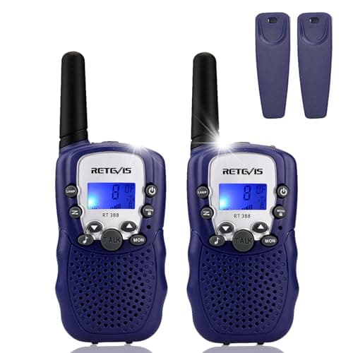 Detalle de Retevis RT388 walkie talkie infantil PMR446 (8 canales) con pantalla LCD, VOX y linterna