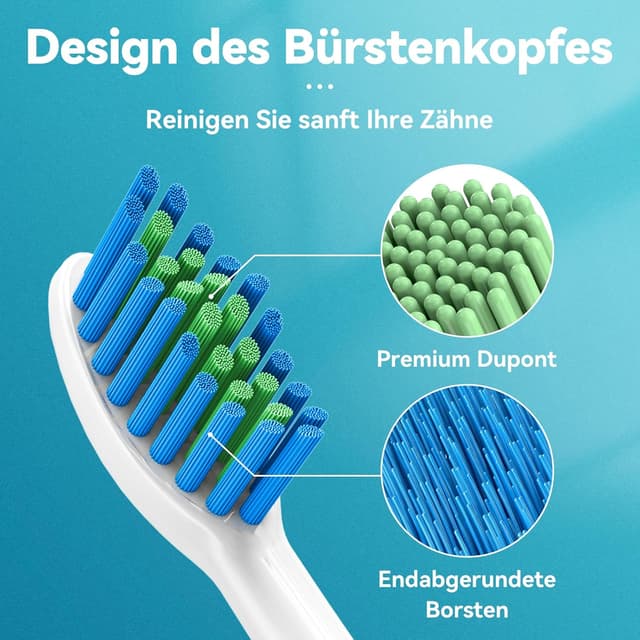 Detalle de Lächen Sonic Schallzahnbürste RM-T8B mit Timer, 3 Modi, 4 Aufsteckbürsten & Reisetasche (A-weiß)