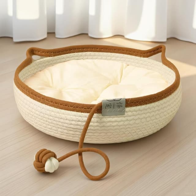 Detalle de Rukuapid Cuty Cat Basket Bed (Cotton Rope, Washable Round Nest) 45cm