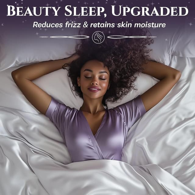 Detalle 2 de SLEEP SANCTUARY Satin Sheets Queen Size (4-Piece) – Cooling, Wrinkle-Free, Moisture-Wicking Bed Set in White