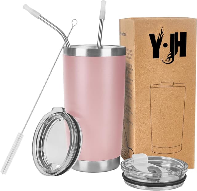 Detalle de YJH Y·J&H 20oz (550ml) Travel Tumbler double-wall vacuum insulated coffee mug in Pink