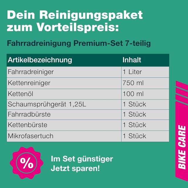 Thumbnail 6 de bio-chem Fahrrad-Reinigungsset PREMIUM (7-teilig) mit Fahrradreiniger, Kettenreiniger, Kettenöl, Schaumsprüher & Bürsten