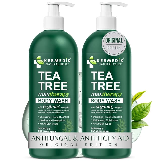 Detalle de KESMEDIK Tea Tree Body Wash MaxTherapy (2-Pack) for Itchy Skin Relief, Jock Itch & Athlete’s Foot