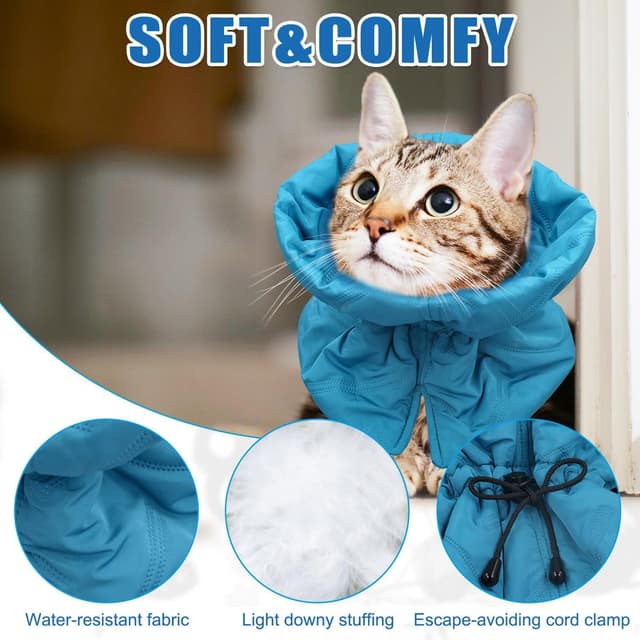 Detalle de Elisabethanisches Halsband für Katzen nach Operationen – weiche einstellbare Halskrause, blau (M)