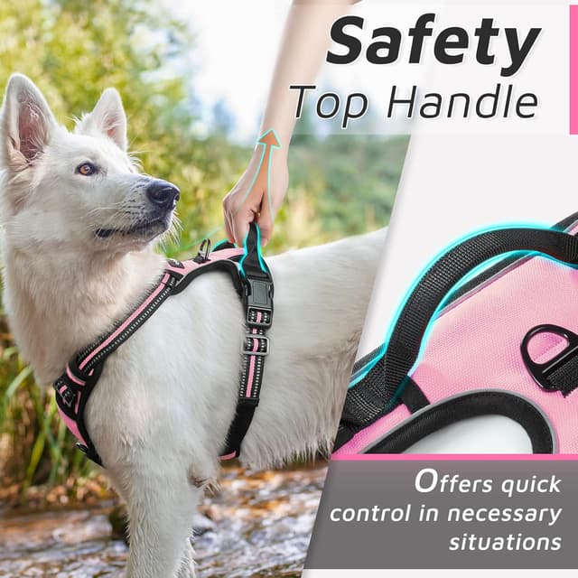 Detalle de Eagloo Dog Harness Small Dog (Pink, Size S) – Adjustable soft padded vest with front no-pull clip and reflective strips