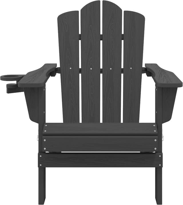 Detalle 2 de KINGYES Folding Adirondack Chair (HDPE) with Hidden Cup Holder, Black