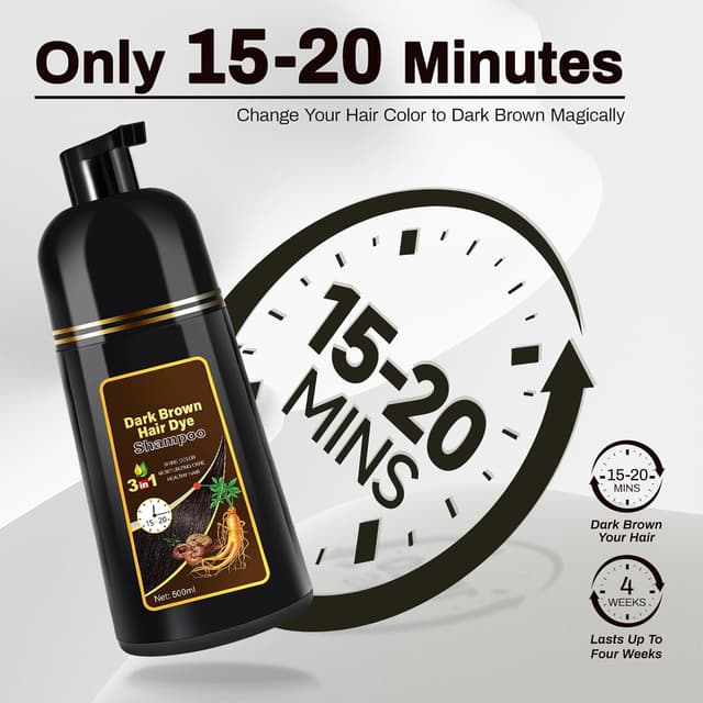 Detalle de Cosmpro Dark Brown Natural Hair Dye Shampoo 3 in 1 (Gray Coverage) — Unisex, 16.9 fl oz/500 mL