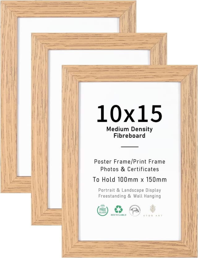 Detalle de 10x15 & 4x6 Picture Frames Set of 3 with Perspex Glass and Natural Wood Effect (wall or table top)