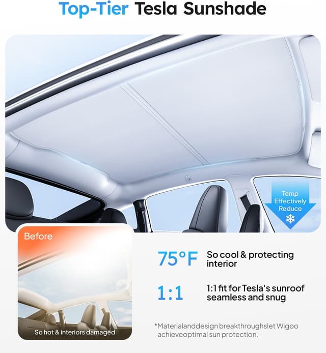 Detalle 2 de Wigoo 2025 Tesla Model Y sunshade 3rd-gen