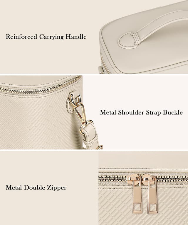 Detalle de Youngoa große Kosmetiktasche aus Ledergewebe für Damen (26 x 17 x 14 cm) – wasserdicht, mit herausnehmbarer Trennwand & Schultergurt