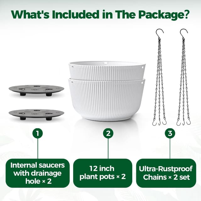 Detalle 2 de T4U set da 2 vasi sospesi da parete da 30 cm (12 pollici) bianchi con foro di drenaggio