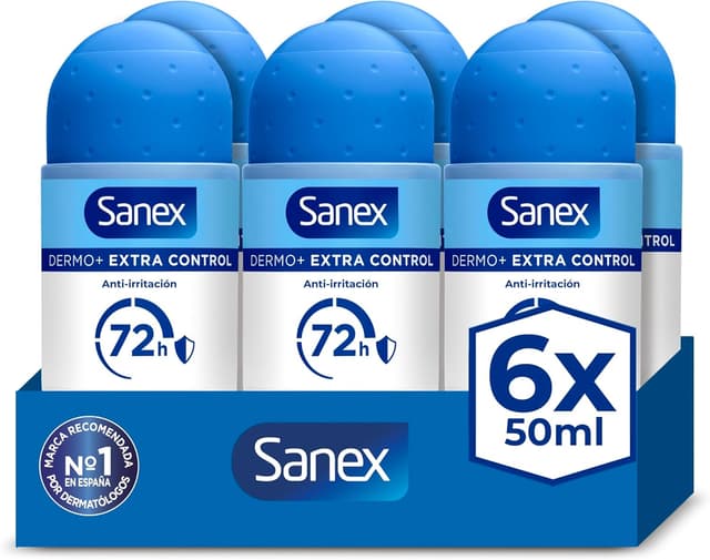 Detalle de Sanex Dermo+ Extra Control Roll‑On 6×50 ml