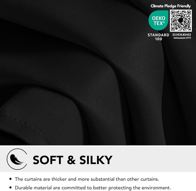 Detalle 2 de Deconovo Eyelet Blackout Thermal Curtains (2 Panels) – Kitchen, Black, Ready to Hang