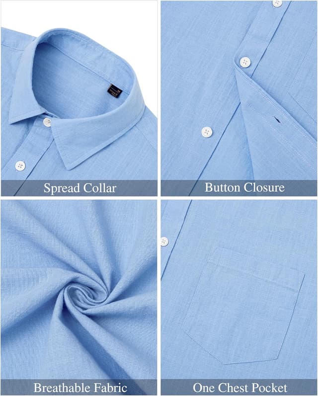 Detalle de J.VER men’s short sleeve linen shirt (regular fit) with pocket