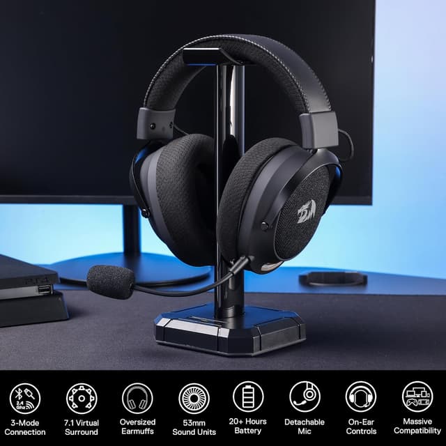 Thumbnail 6 de Redragon H858 3-Mode Wireless Gaming Headset with 7.1 Surround Sound and Detachable Mic