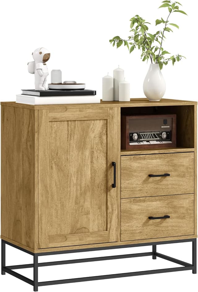 Detalle de HOMCOM Buffet de rangement moderne avec 2 tiroirs, niche ouverte et étagère réglable (80 x 40 x 78 cm)