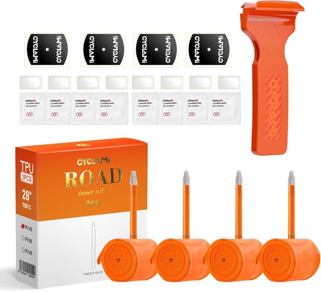 Detalle de CYCLAMI 4er‑Pack TPU Fahrradschläuche für 700×18–32C, 700×32–47C & MTB 29" mit Presta-Ventil