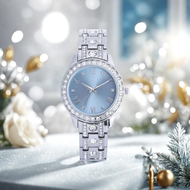 Detalle de Montre analogique à quartz pour femme en acier inoxydable argenté, lunette en cristal étanche jusqu’à 30 m