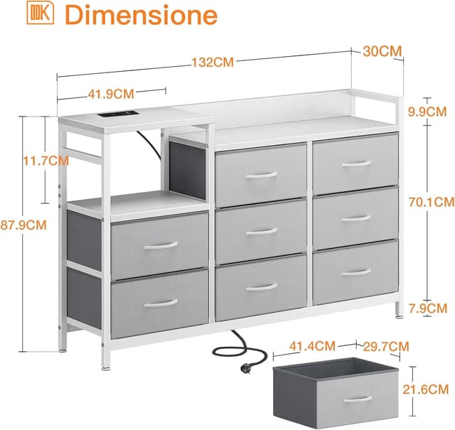 Detalle de Cassettiera ODK con 2 porte USB 132 cm