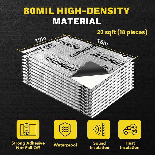 Detalle 2 de Sound Deading Material for Cars (80mil / 2mm) 20 sqft Peel-and-Stick Butyl Sound Deadener Mat (18 pcs)