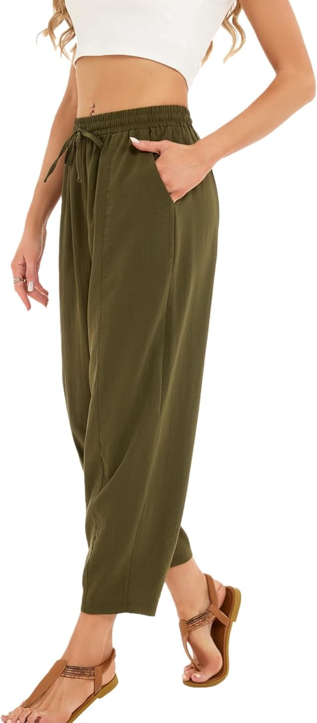 Detalle de Enjyam women’s cropped barrel-leg trousers (olive green, XXL)