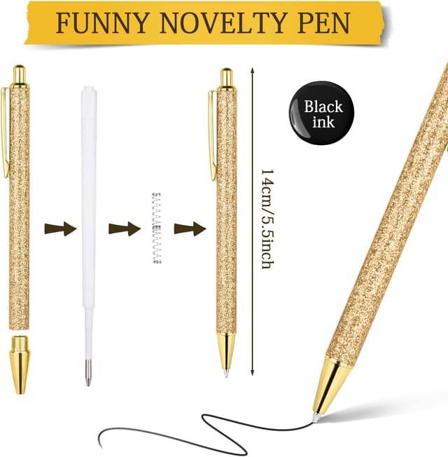 Detalle 2 de Set AUAUY da 7 penne a sfera retrattili con glitter e inchiostro nero