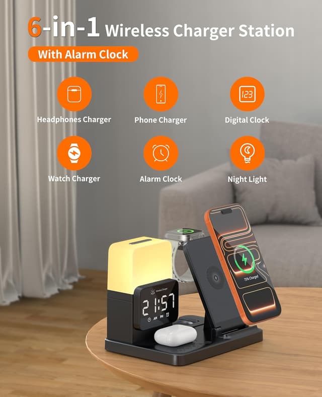 Detalle 2 de 6-in-1 Wireless Charging Station with Night Light