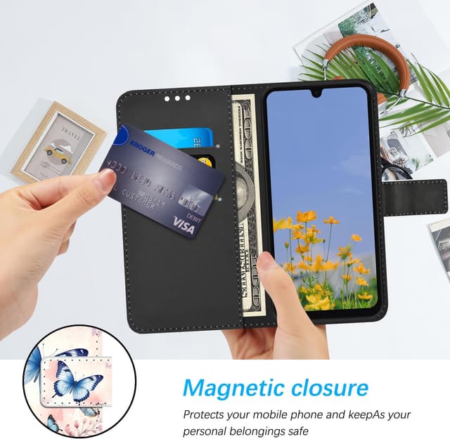 Detalle de DiaryTown Handyhülle Wallet für iPhone 17 (6,3") – Leder-Flip-Case mit Kartenfach, Ständer und Magnetverschluss