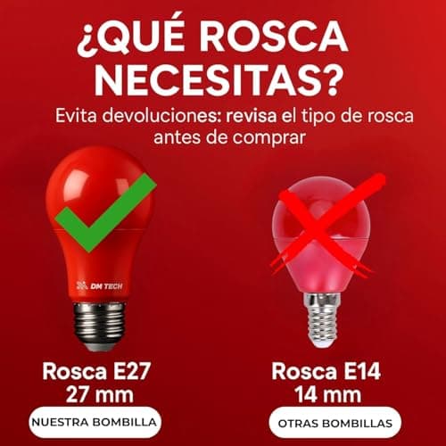 Thumbnail 6 de DM TECH Luz Roja Nocturna Melatonina E27 para dormir bebe y adultos bombilla terapia roja 0% luz azul + rosca estandar + mejora del ritmo de descanso