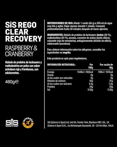 Thumbnail 4 de Science in Sport Rego Clear Isolate 460 g Frambuesa y Arándanos 🥤